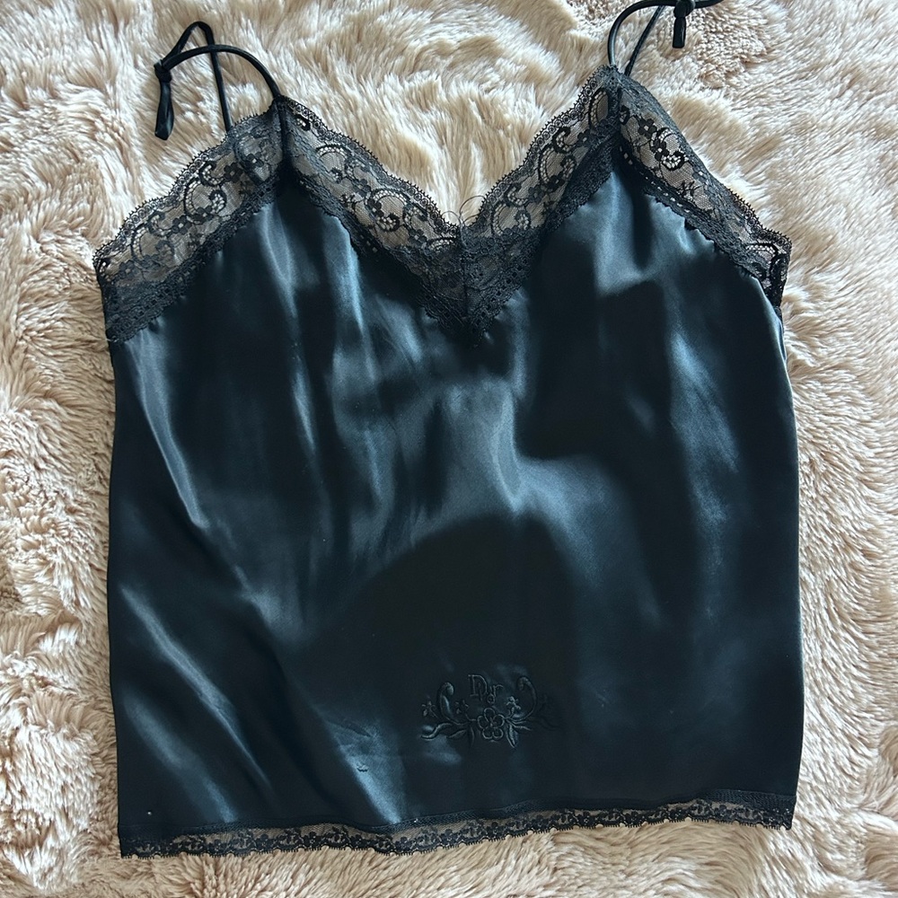Christian Dior Black Lace Trim Silk Camisole